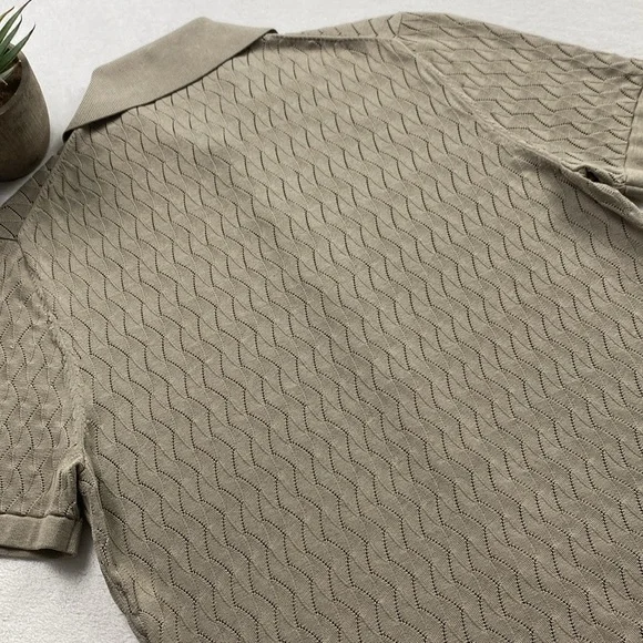 Suitsupply Cotton Silk Semi Sheer Lace Knit Short Sleeve Button Up Polo Cardigan - Picture 4 of 14